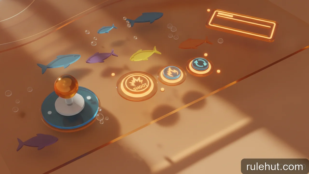 Minh họa: Giao diện game bắn cá online: các nút điều khiển và thông tin cơ bản