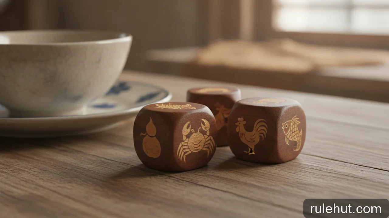 Minh họa: Hoo Hey How dice game: Giải thích các viên xúc xắc và mặt hiển thị