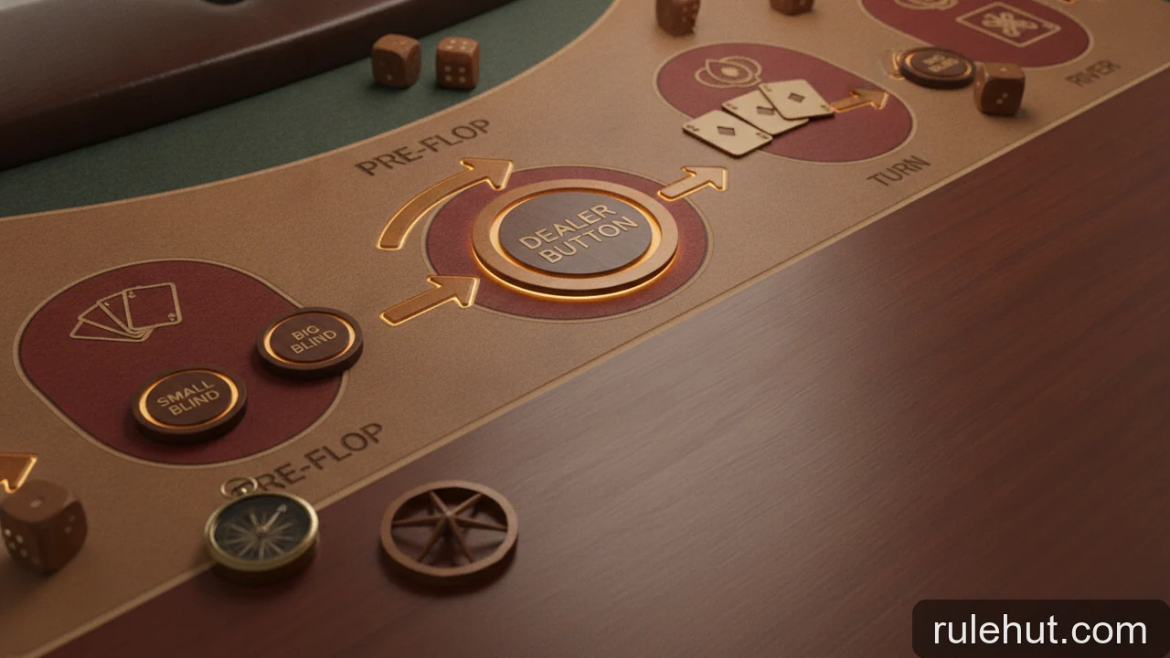 Minh họa: Hướng dẫn chi tiết thứ tự hành động trong mỗi vòng cược Texas Hold'em