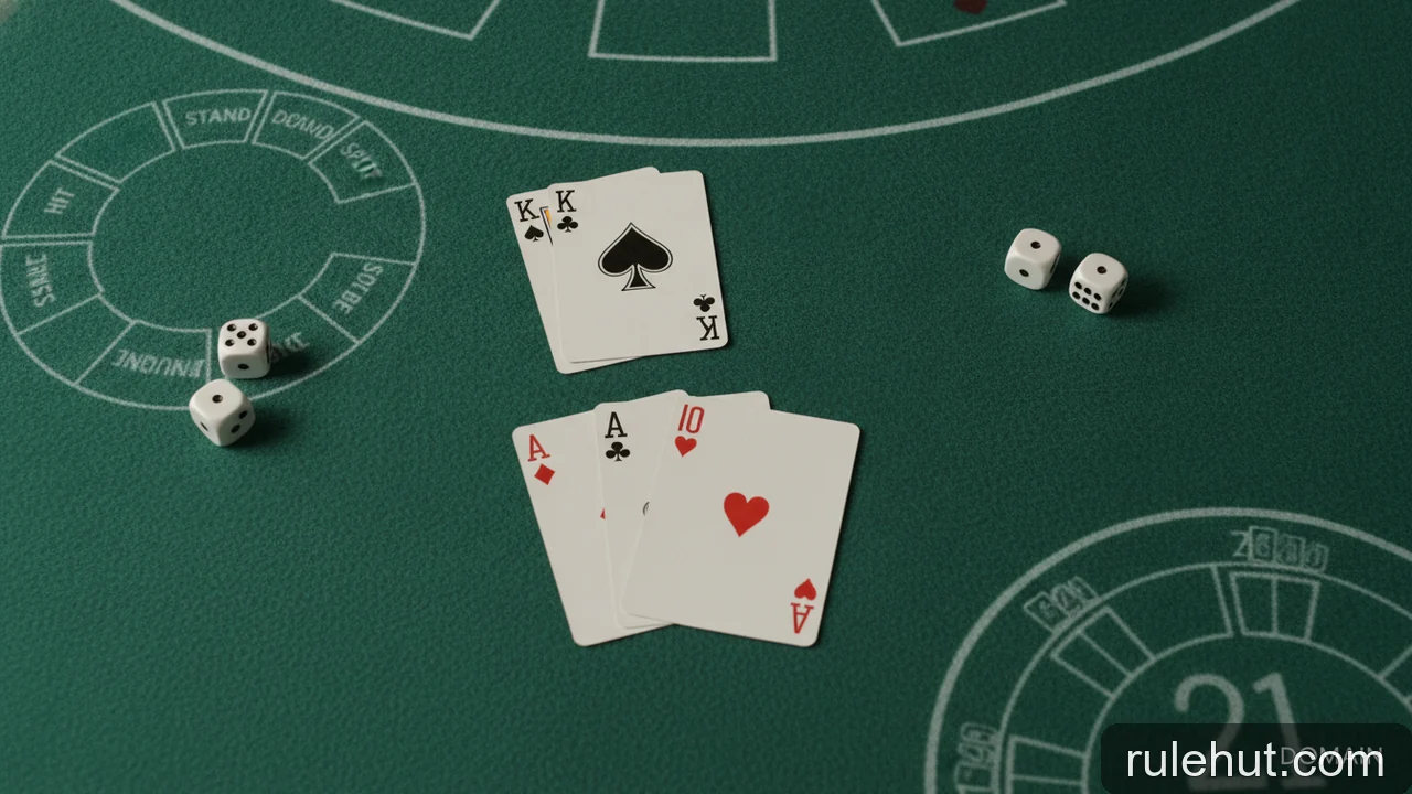 Minh họa cho Luật Blackjack cơ bản: hit, stand, double, split và bảo hiểm