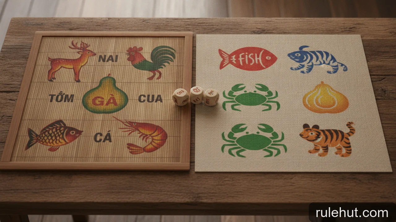 Minh họa: So sánh cách đặt cược Bầu Cua Tôm Cá và Hoo Hey How