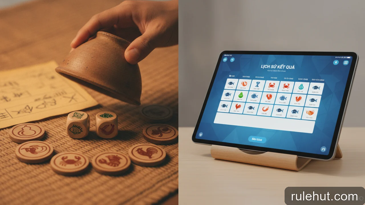 Minh họa: So sánh cách ghi lịch sử Bầu Cua truyền thống và online