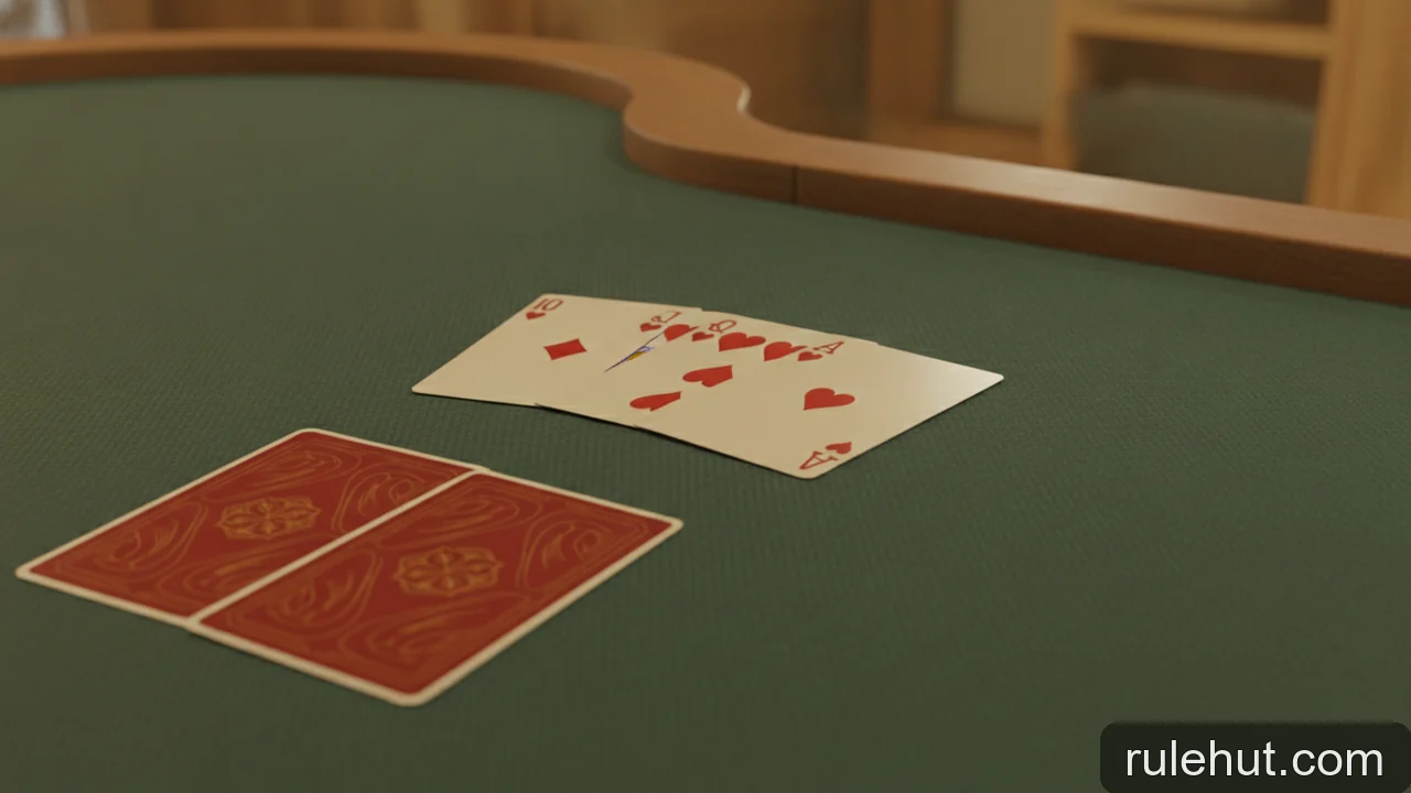 Minh họa: Thứ tự các vòng cược trong Texas Hold'em: Pre-flop, Flop, Turn, River