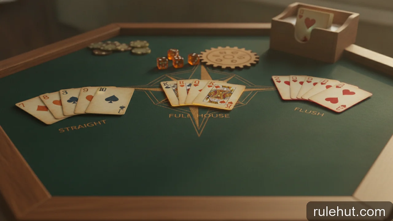 Minh họa: Tìm hiểu thứ tự tay bài Poker: Phân biệt các loại Sảnh, Cù Lũ và Thùng